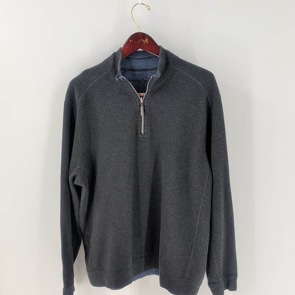 Vintage Tommy Bahama Long Sleeve Cotton Outdoor Pullover 1/4 Zip Sweater Gray